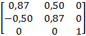 Пример числовых значений матрицы преобразования путём поворота вокруг оси Z